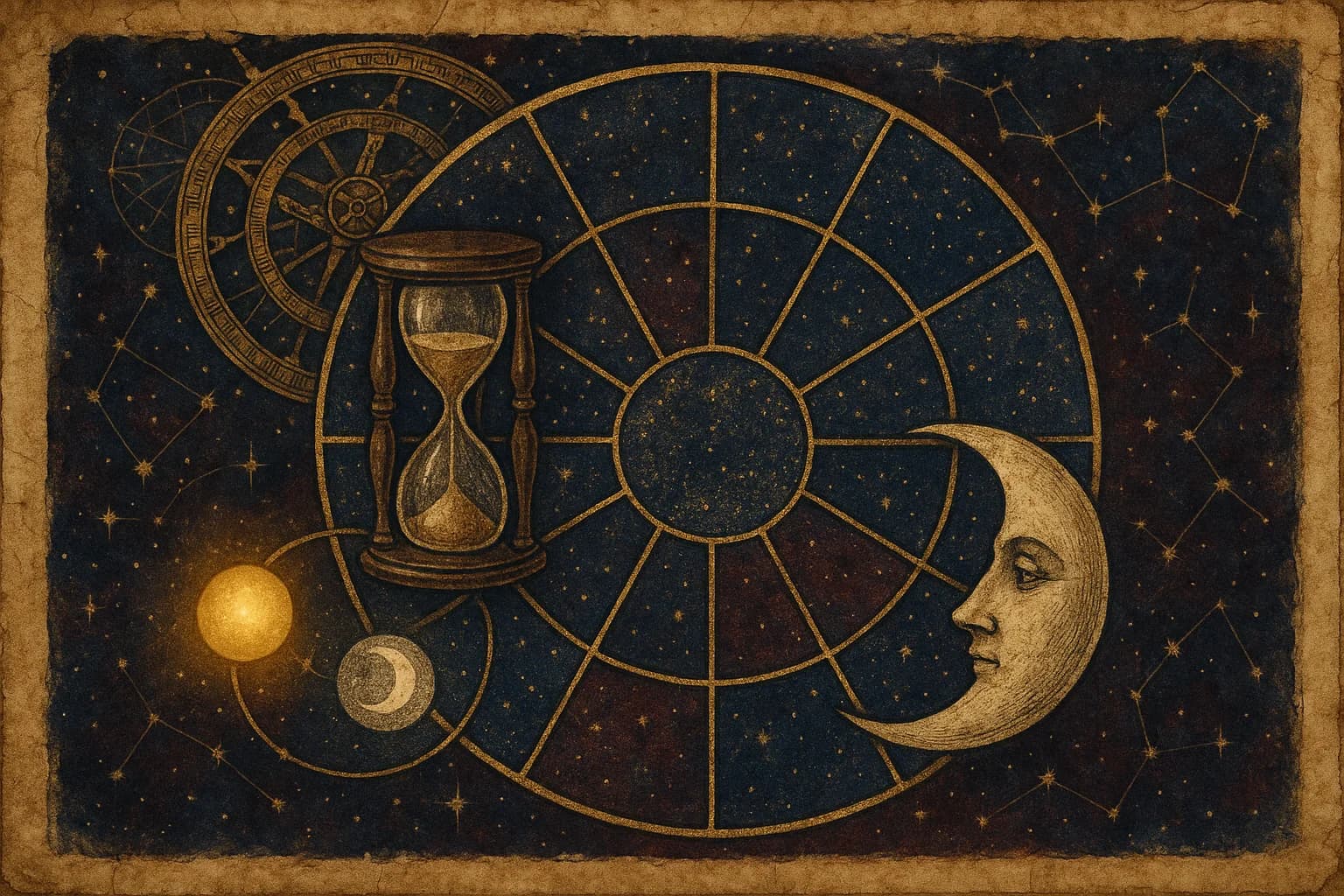 Ancient horary astrology chart with yes/no question symbols