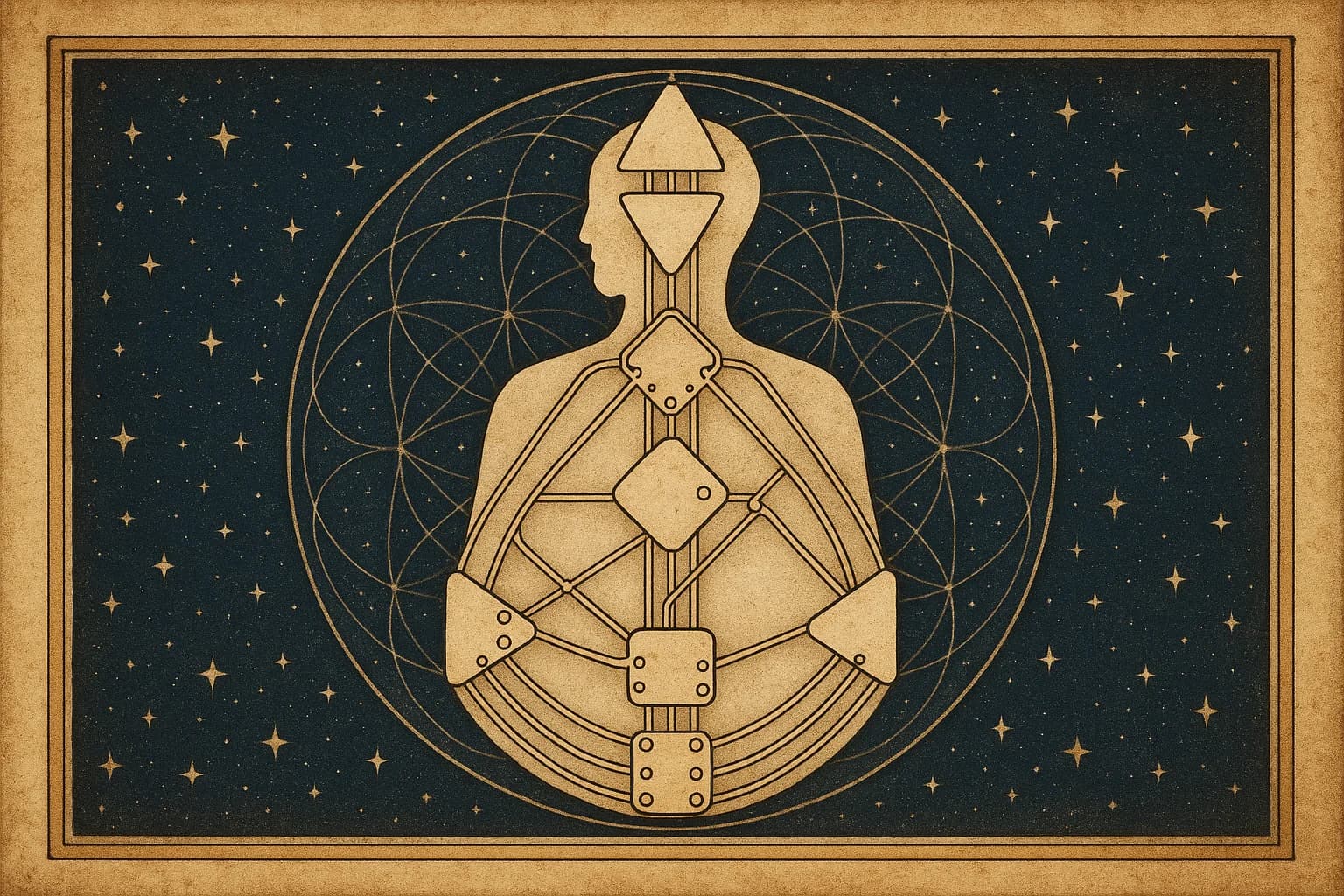 Human Design bodygraph SVG chart with defined centers and channels visualization